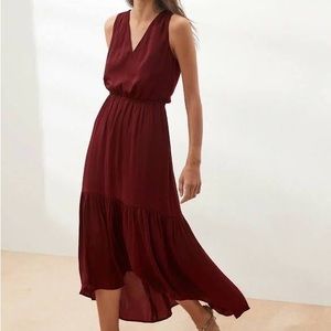 NWT Banana Republic Factory hi-low asymmetrical hem maxi dress Dark Red